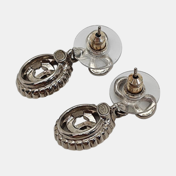 CC Logo Metal Silver Stud Earrings