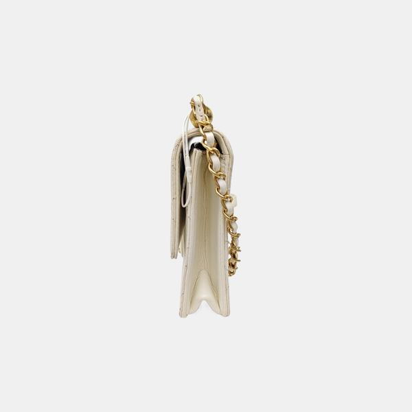 CLASSIC VERTICAL PEARL Quilted Lambskin White