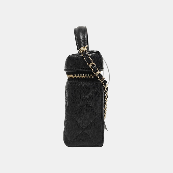 Quilted Grained Calfskin Shoulder Bag Black