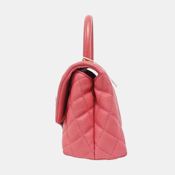 COCO HANDLE Small Quilted Grained Calfskin Pink