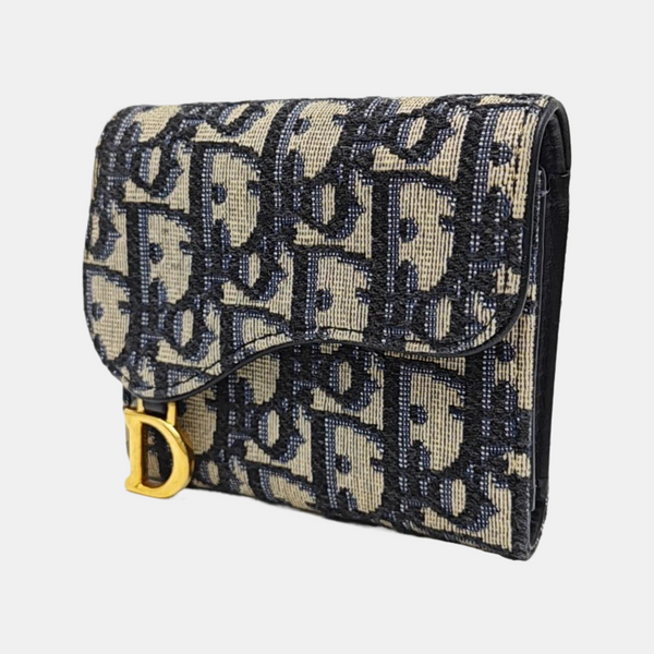 Saddle Mini Oblique Canvas Blue Wallet