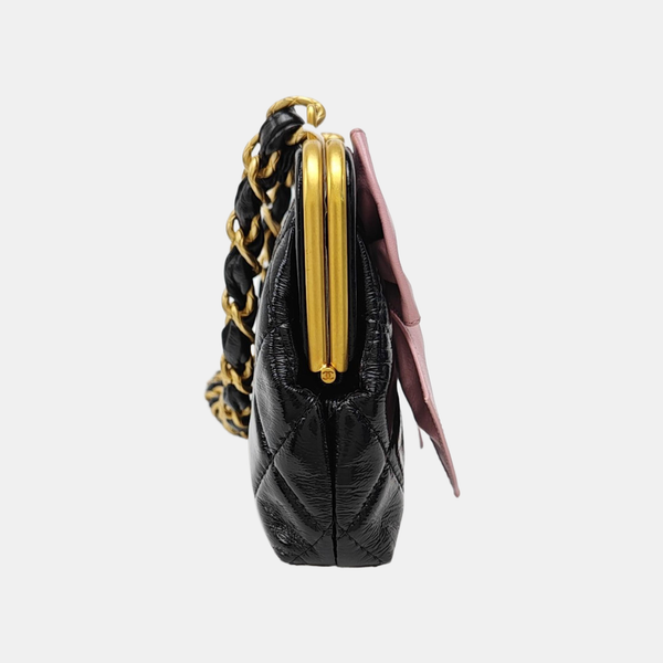 Quilted Patent Leather Shoulder Bag Black