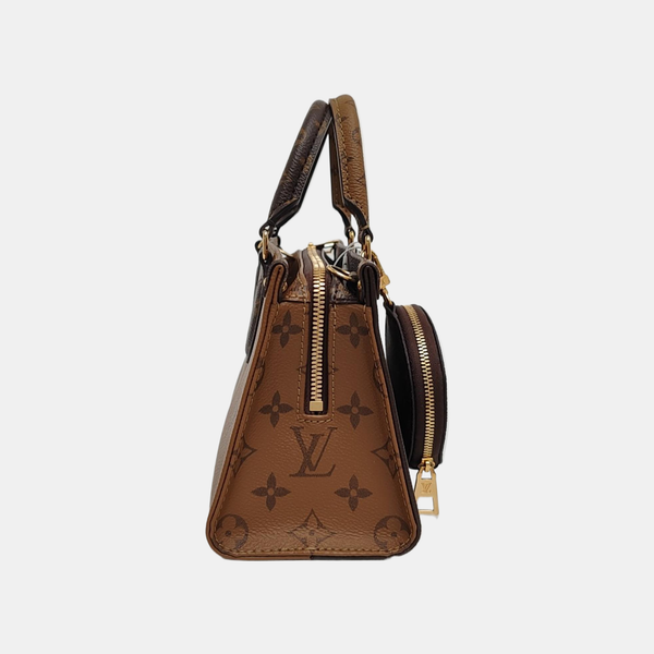 ONTHEGO EAST WEST Chain Monogram Coated Canvas Brown