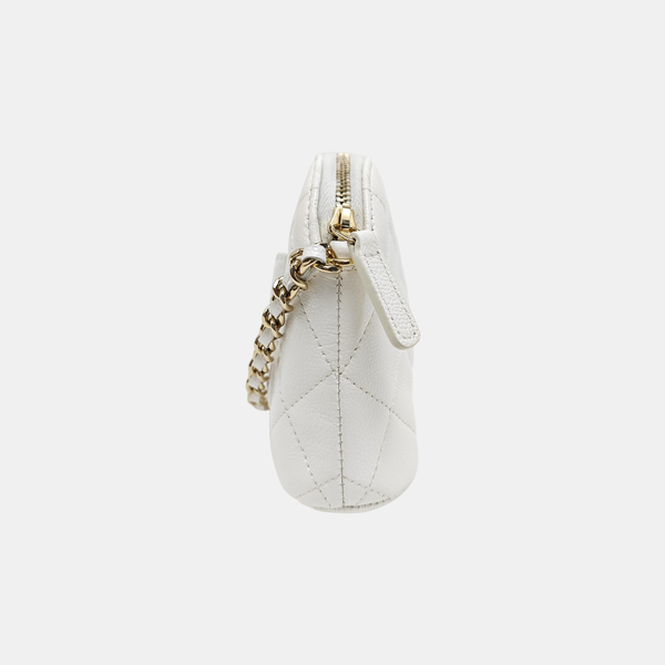 Quilted Grained Calfskin Shoulder Bag White