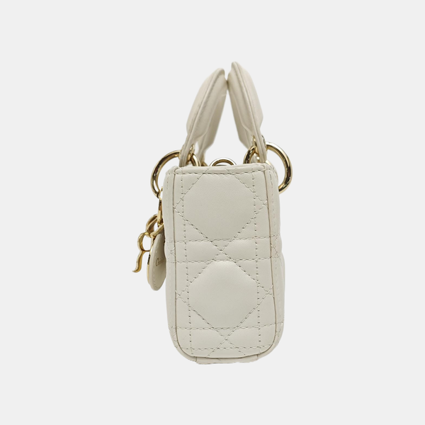 Lady D-Joy Super Mini Cannage Lambskin White