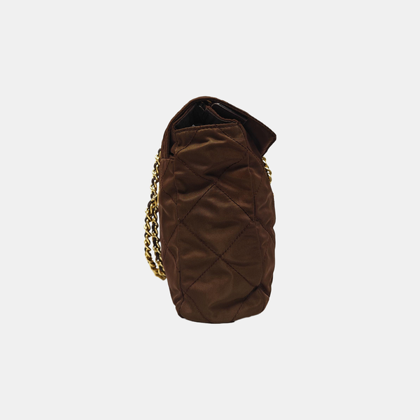 Quilted Nylon Shoulder Bag Brown