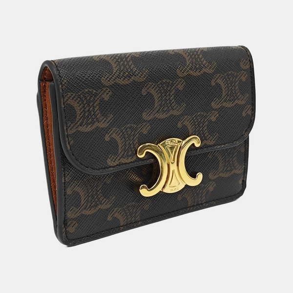 TRIOMPHE Mini Coated Canvas Brown Card Holder
