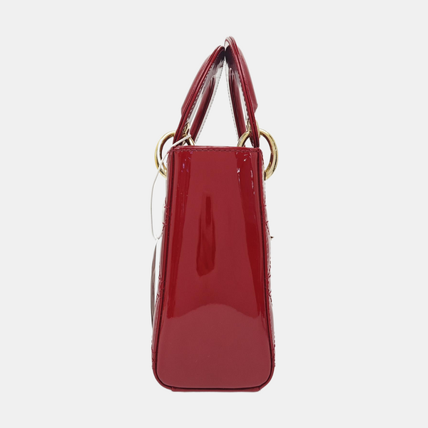Lady Dior Mini Cannage Patent Leather Red