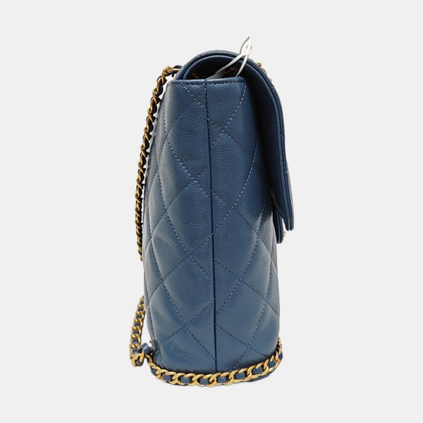 Quilted Grained Calfskin Backpack Blue