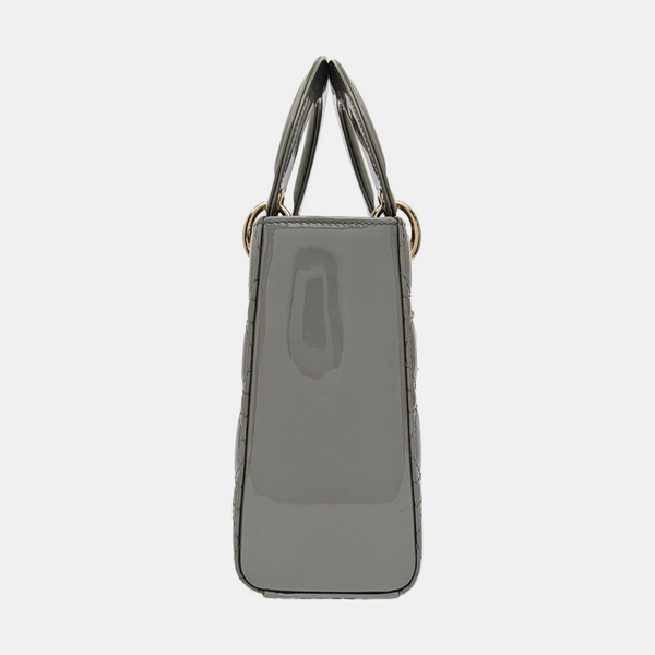 Lady Dior Small Cannage Patent Leather Gray