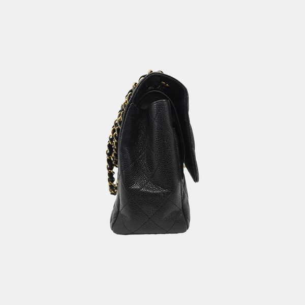 Quilted Grained Calfskin Shoulder Bag Large Black
