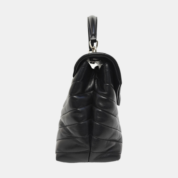 LOULOU TOP HANDLE Chevron Calfskin Black