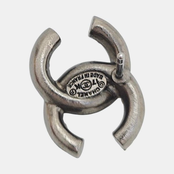 CC Logo Metal Gray Stud Earrings