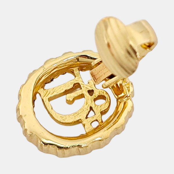 Dior Oblique Synthetic Crystal Gold Clip On Earrings