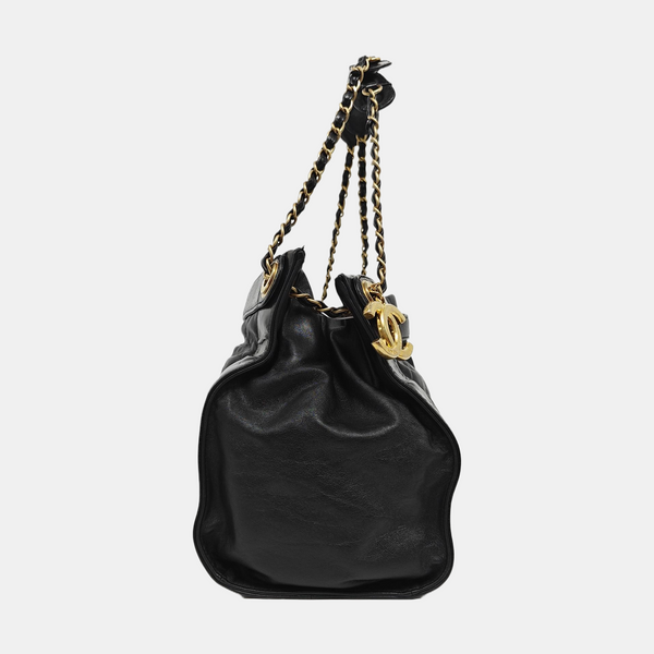 Quilted Calfskin Top Handle Bag Black