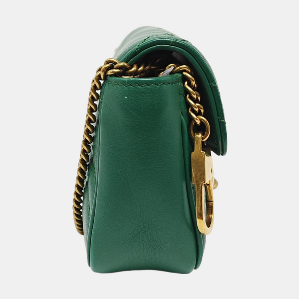 Authenticated pre-owned GG Marmont Mini Quilted Calfskin Green - Shoulder Bag at Looply