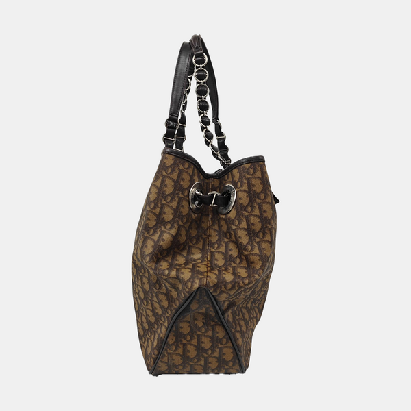 Oblique Coated Canvas Tote Bag Brown