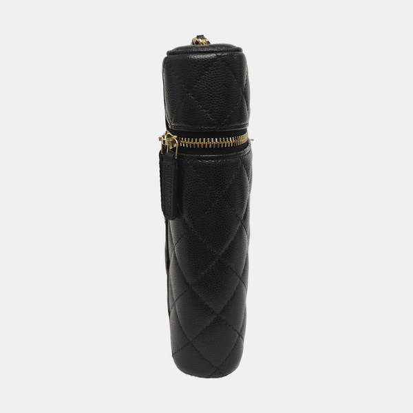 Quilted Grained Calfskin Shoulder Bag Black