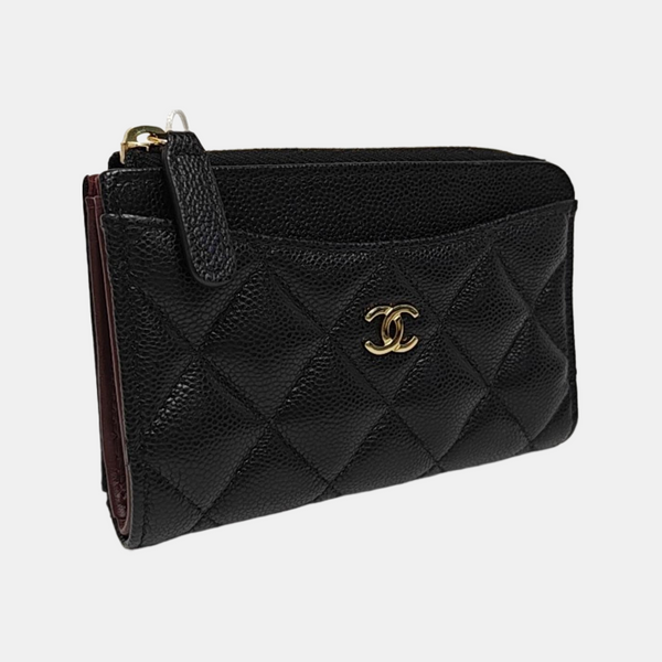 Quilted Grained Calfskin Wallet Black