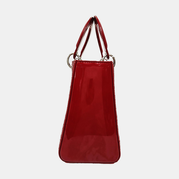 Bolso Lady Dior Mediano de Piel Patentada Acolchada Roja