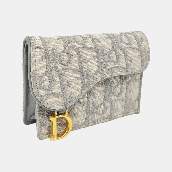 Authenticated pre-owned Saddle Oblique Fabric Gray Card Holder - Card Holder at Looply
