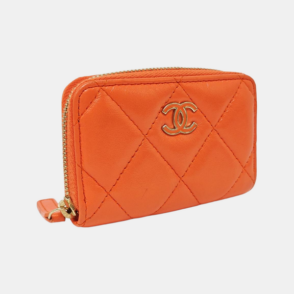 Quilted Lambskin Wallet Orange
