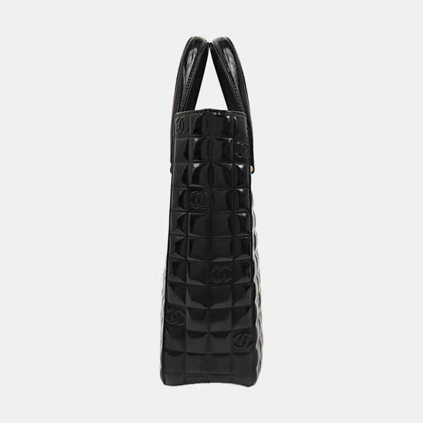 Quilted Patent Leather Tote Bag Black