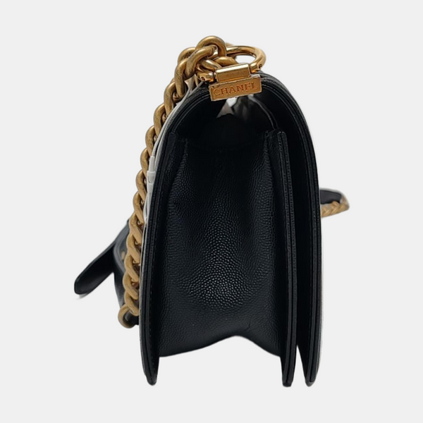 BOY CHANEL Medium Quilted Grained Calfskin Black