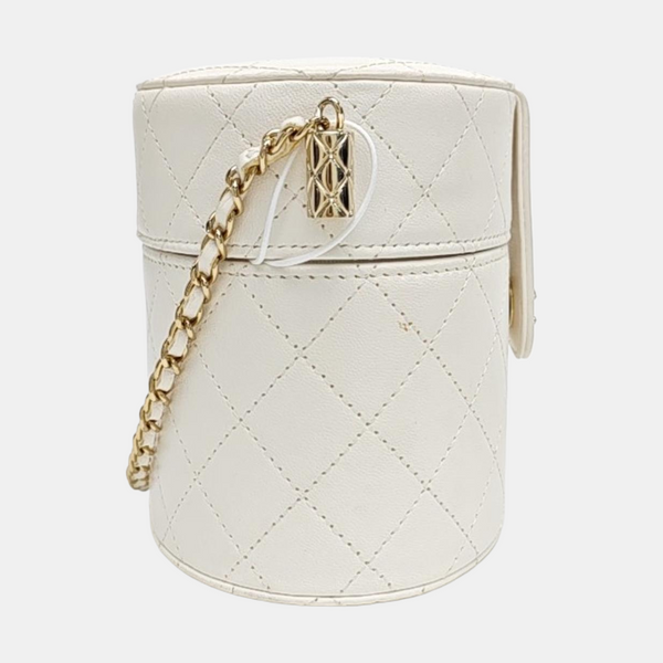 Round Vanity Medium Quilted Lambskin White