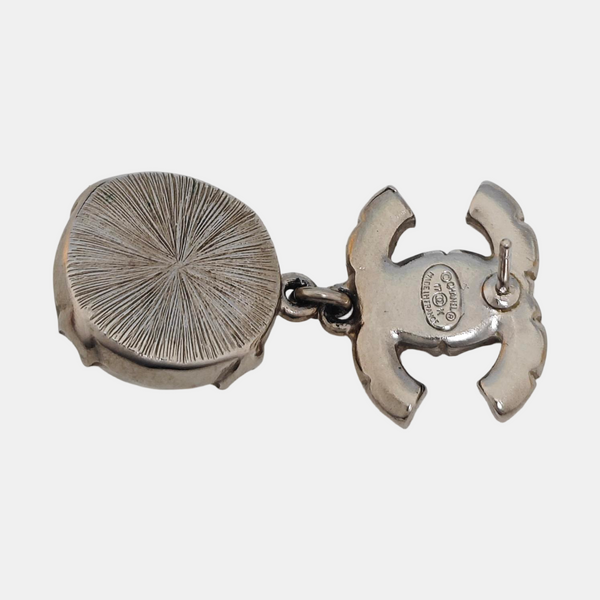 CC Logo Metal Silver Stud Earrings