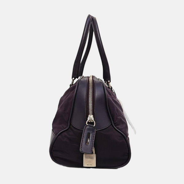 Quilted Nylon Top Handle Bag Purple