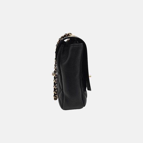 Quilted Grained Calfskin Shoulder Bag Black