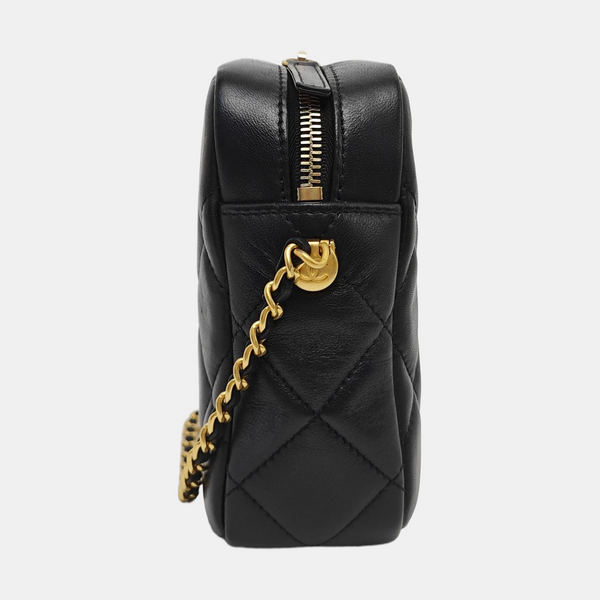 Quilted Lambskin Shoulder Bag Black