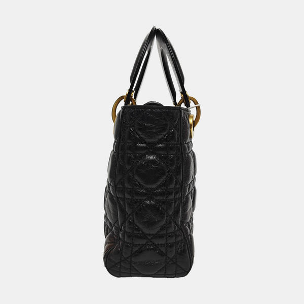 Authenticated pre-owned Lady Dior Small Quilted Lambskin Black - Tote Bag at Looply