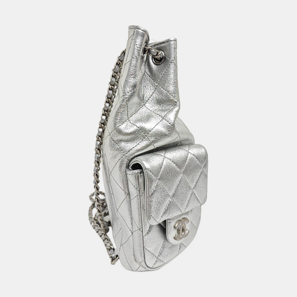Quilted Lambskin Backpack Silver