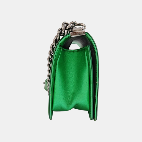 BOY CHANEL Medium Quilted Patent Leather Green