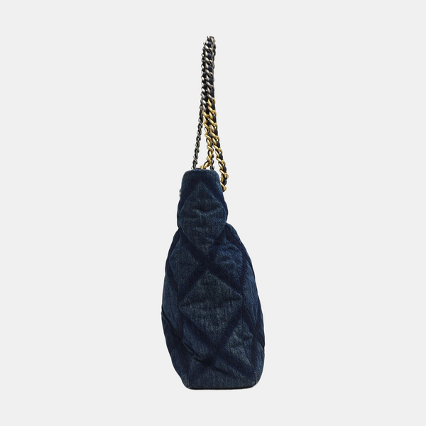 CHANEL 19 Large Quilted Denim Blue