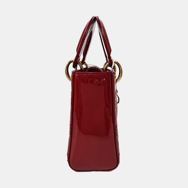 Authenticated pre-owned Lady Dior Mini Quilted Patent Leather Red - Tote Bag at Looply