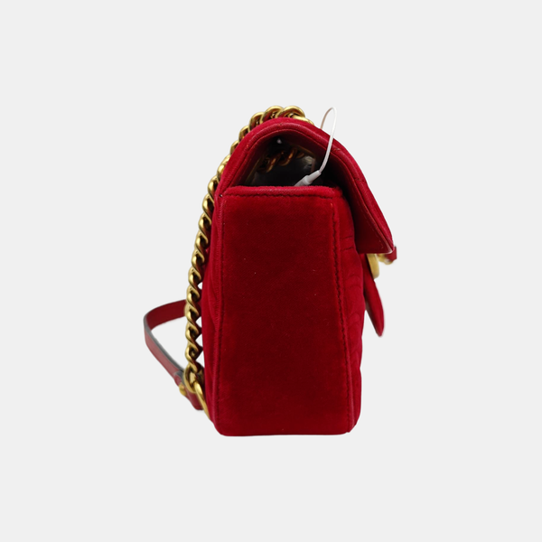 GG Marmont Small Quilted Velvet Red