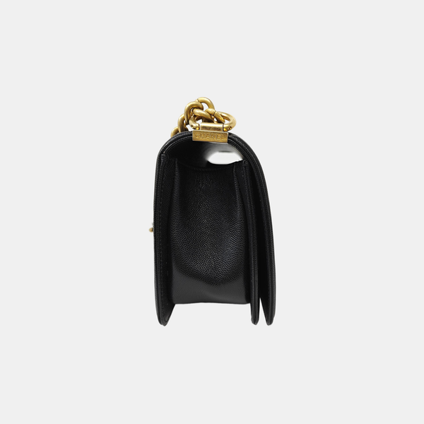 BOY CHANEL Medium Quilted Grained Calfskin Black