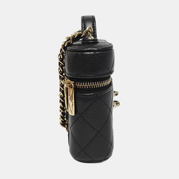 VANITY CASE Mini Quilted Grained Calfskin Black