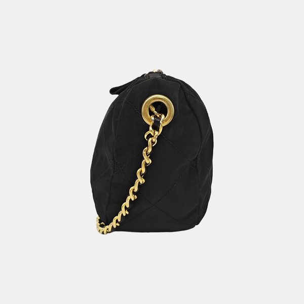Quilted Nylon Shoulder Bag Black