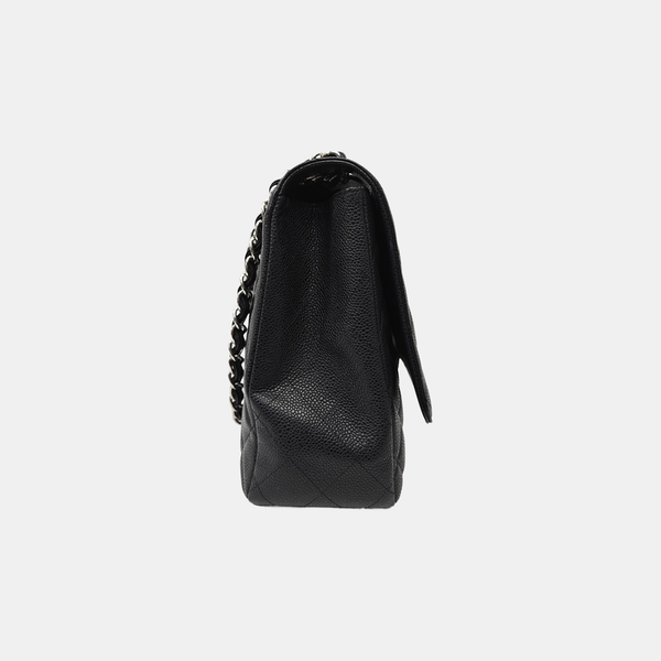 Quilted Grained Calfskin Shoulder Bag Large Black