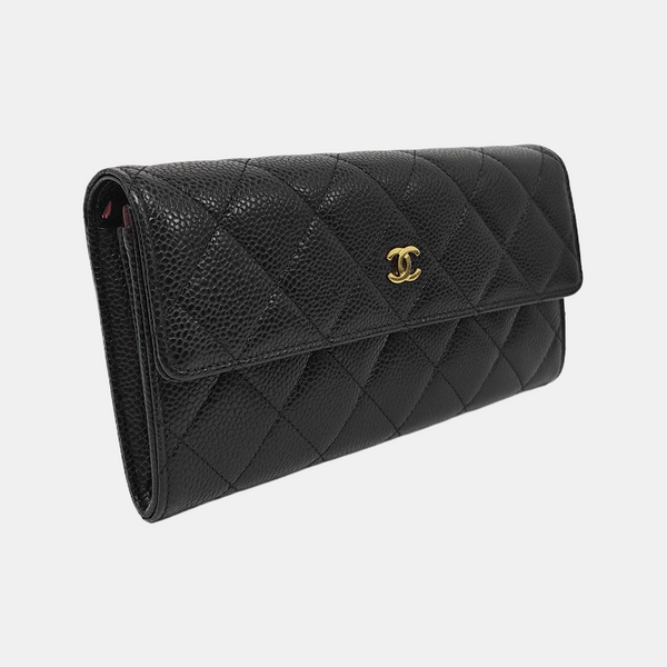 Quilted Grained Calfskin Wallet Black