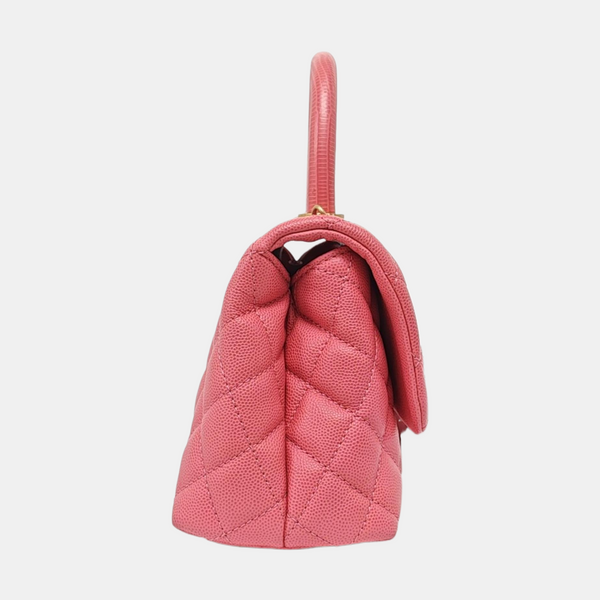 COCO HANDLE Small Quilted Grained Calfskin Pink