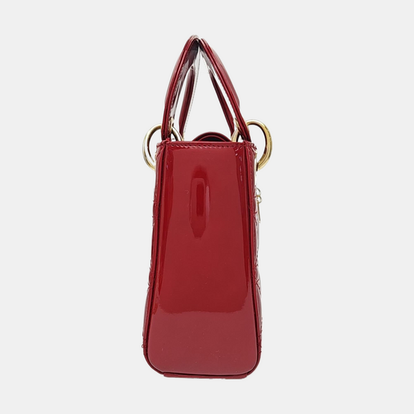 Lady Dior Mini Cannage Patent Leather Red