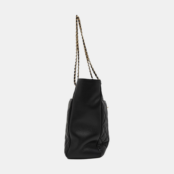 Quilted Lambskin Tote Bag Large Black