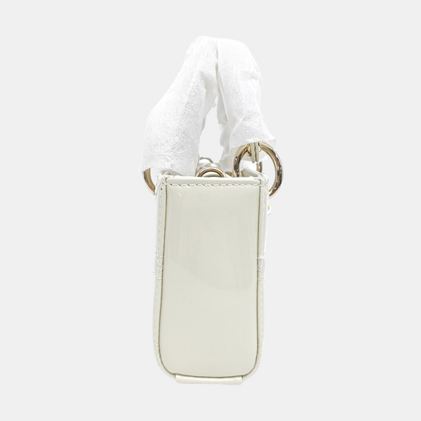 Lady D-Joy Super Mini Cannage Patent Leather White
