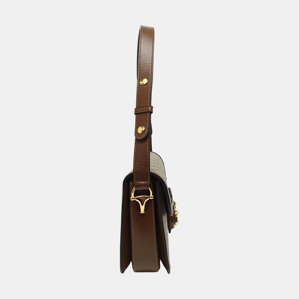 Horsebit 1955 Medium Monogram Coated Canvas Beige