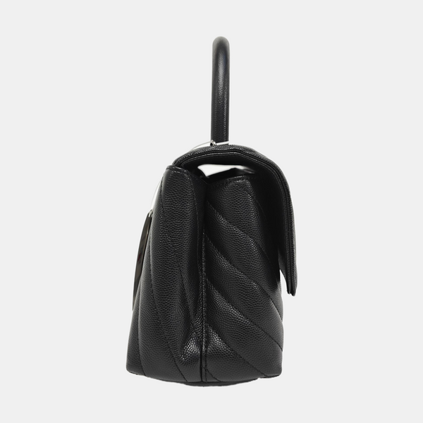 COCO HANDLE Small Chevron Grained Calfskin Black